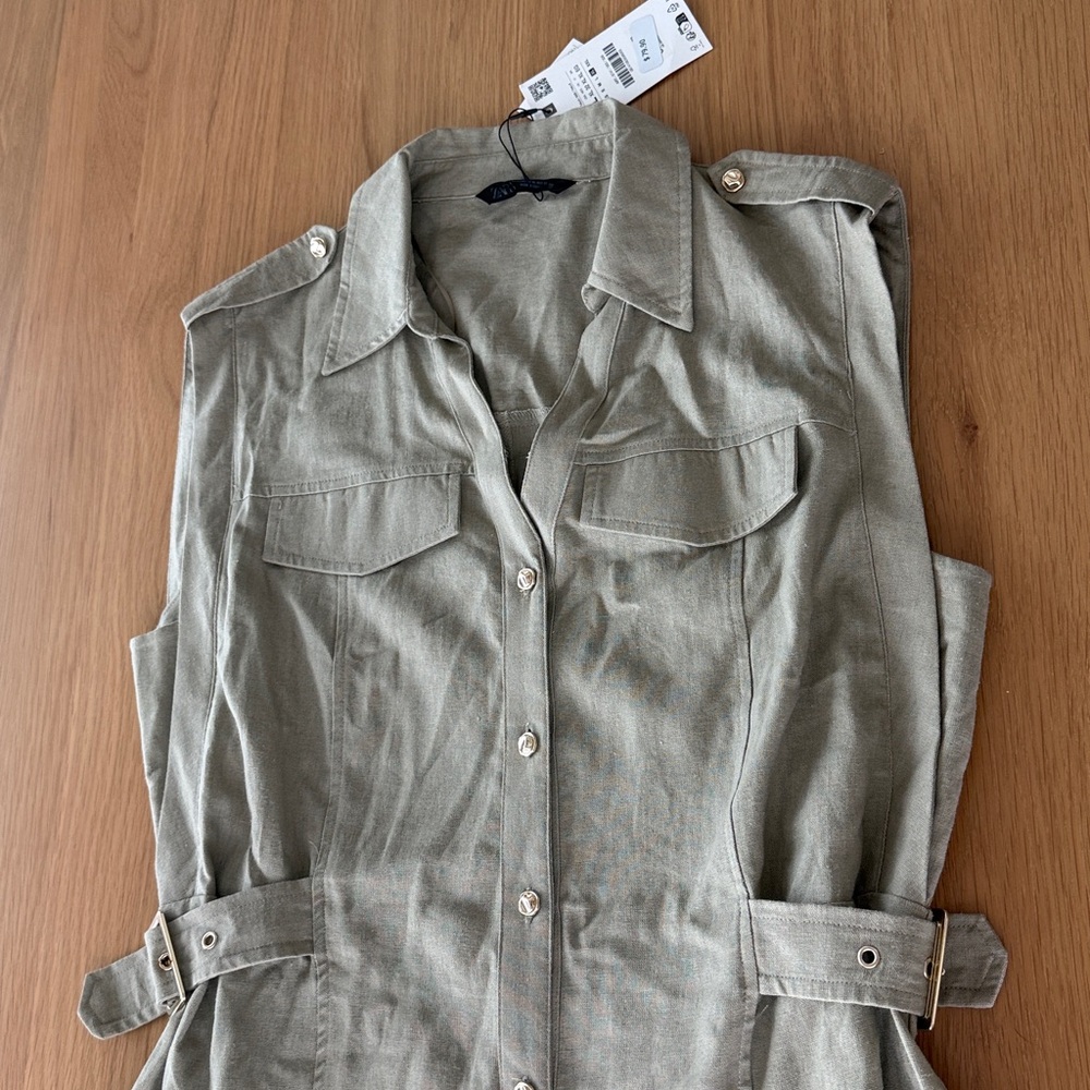 Zara linen midis dress, light khaki, size XL, new with tags - Picture 2 of 4